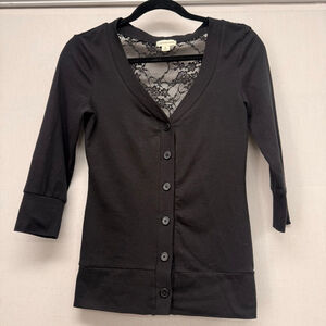 Women's Zenana Outfitters Black Lace Back Cardigan S